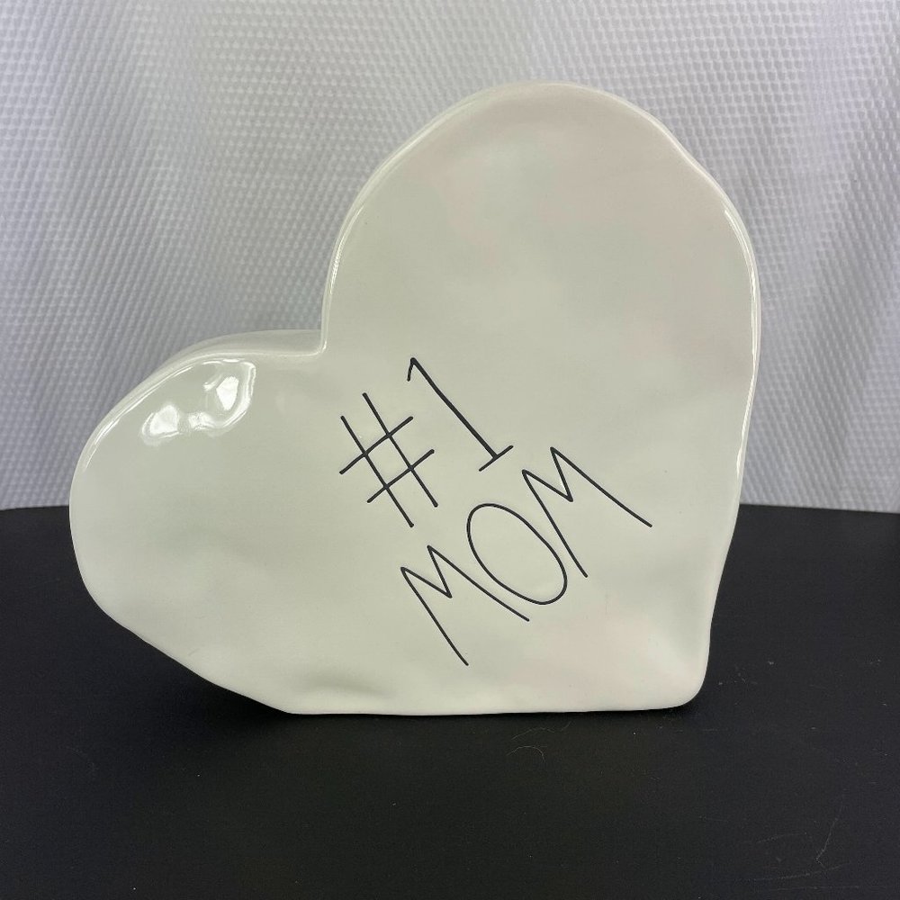 RAE DUNN Artisan Collection Ceramic Heart #1 MOM 2” deep